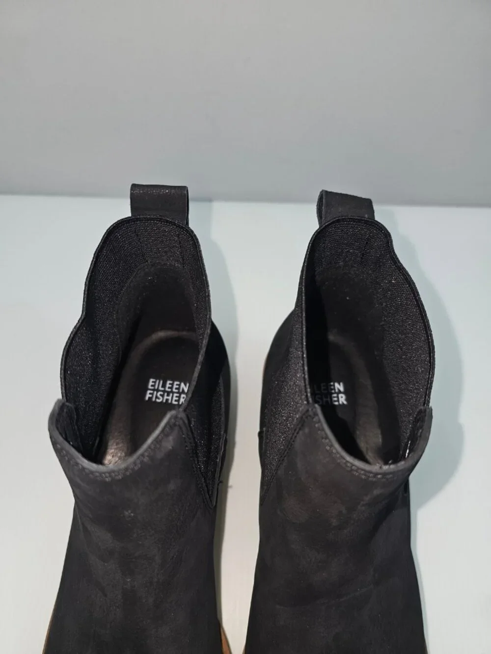 Eileen Fisher Luv Chelsea Wedge Ankle Boot Black Leather Pull On Womens 9